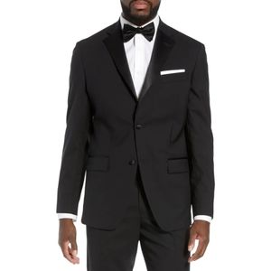 NWT Nordstrom's Rack Trim Fit Stretch Tuxedo Jacket Suit Blazer Black Size 42S